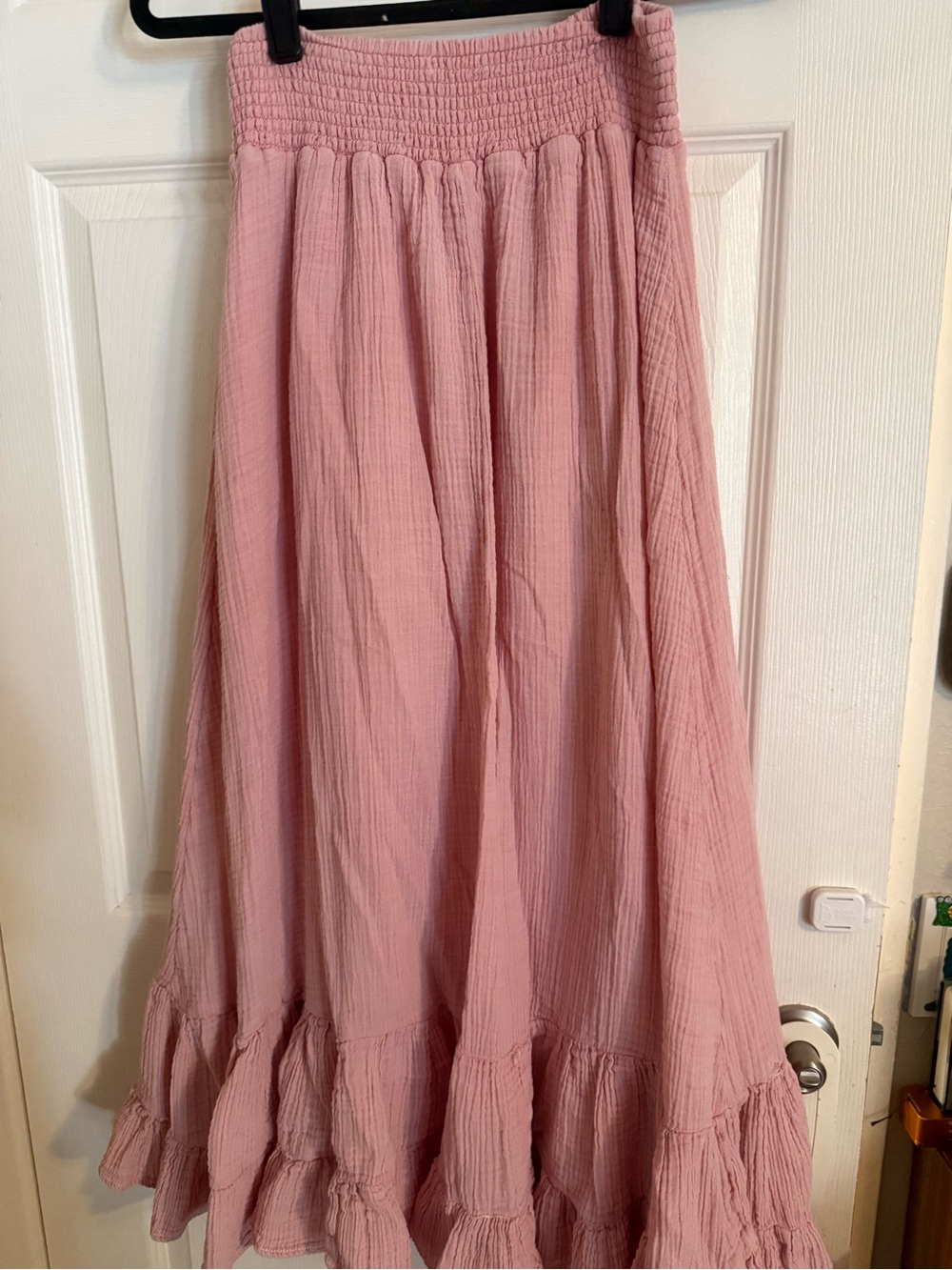 American Eagle Outfitters Dusty Pink Maxi Skirt with Smocked Waist